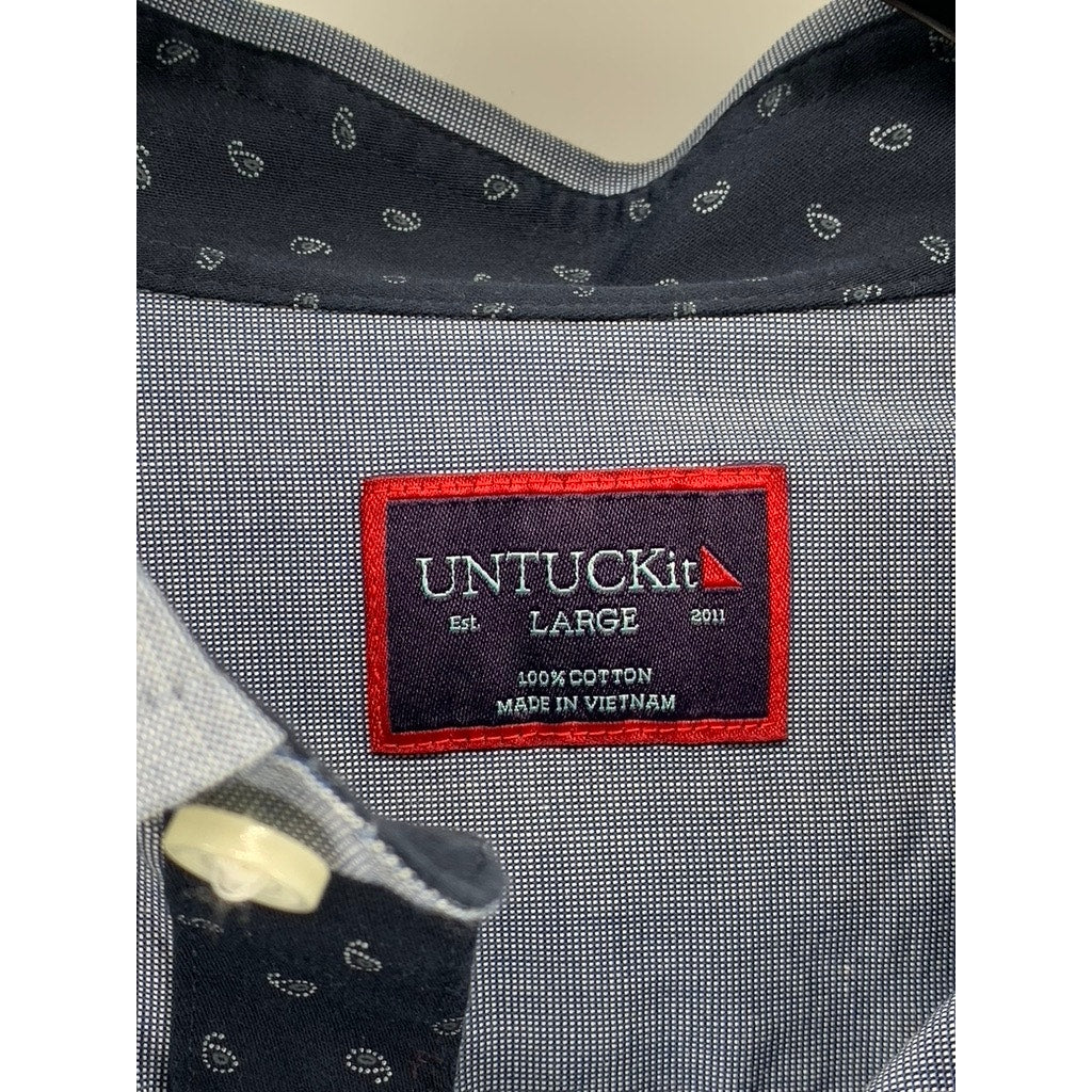 UNTUCKIT Men's Blue Regular Fit Monterra Button-Up Shirt SZ L