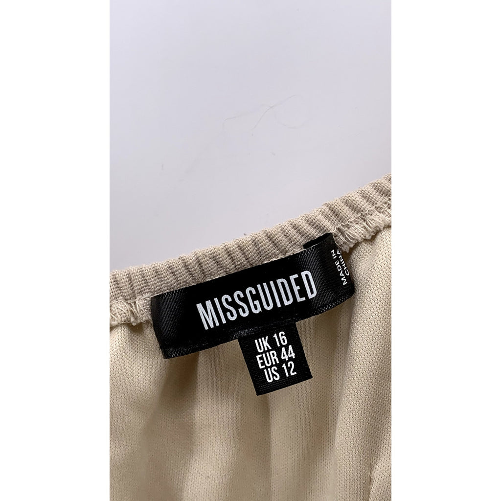MISSGUIDED Women's Tan Cutout Puff-Short Sleeve A-Line Mini Dress SZ 12