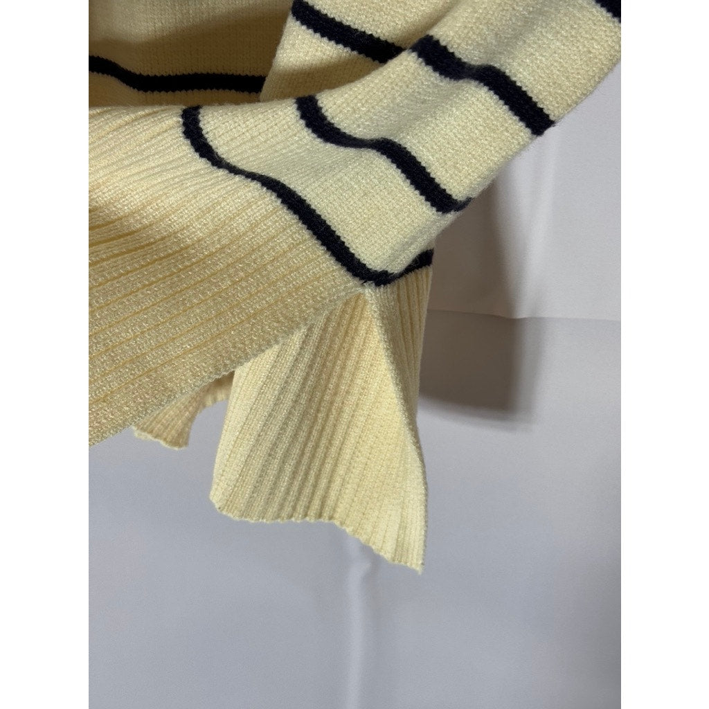 ZARA Women's Beige/Black Striped Crewneck Knit Long Sleeve Pullover Sweater SZ S