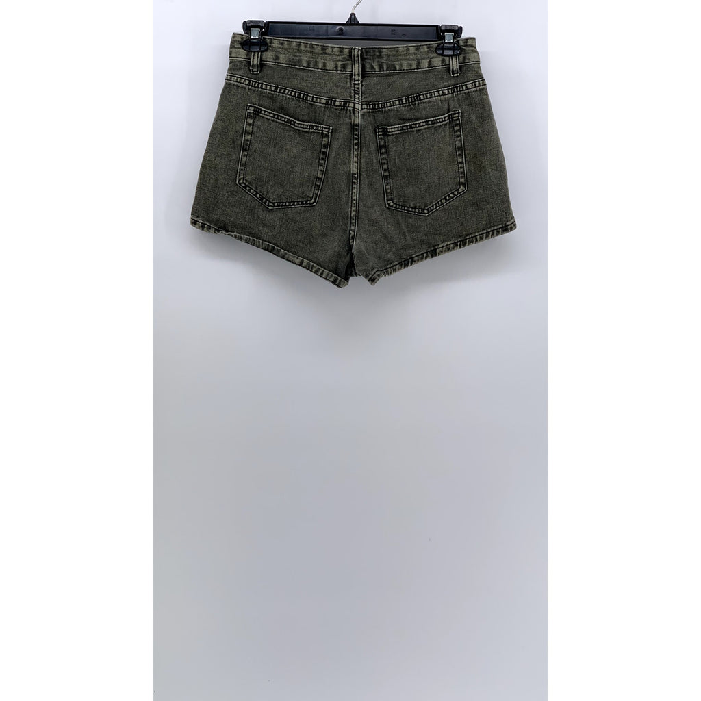 ROMWE Women's Washed Black Denim Embroidered Star Shorts SZ L(8/10)