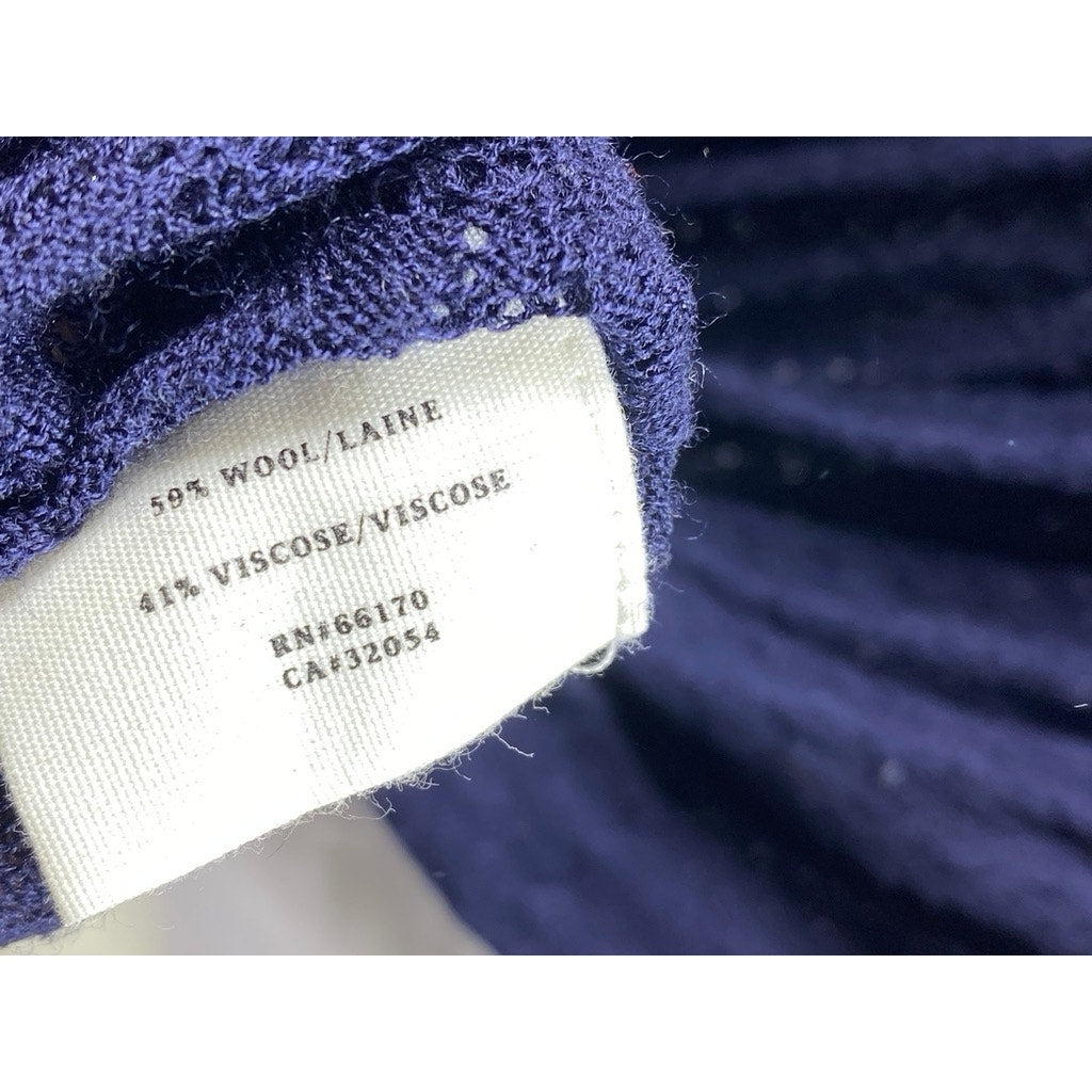 SPARROW Women's Navy Wool-Blend Crochet Knit V-Neck Long Sleeve Midi Dress SZ S