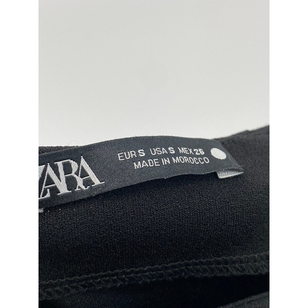 ZARA Women's Black Ruched Sleeveless High-Neck Top SZ S