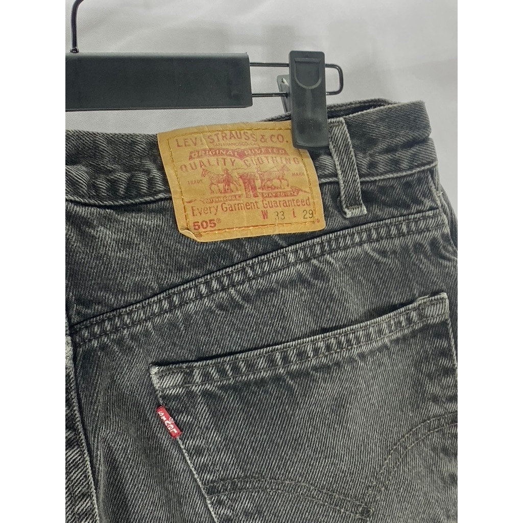 LEVI'S Men's Vintage Black 505 Regular-Fit Straight Denim Cut-Off Shorts SZ 33