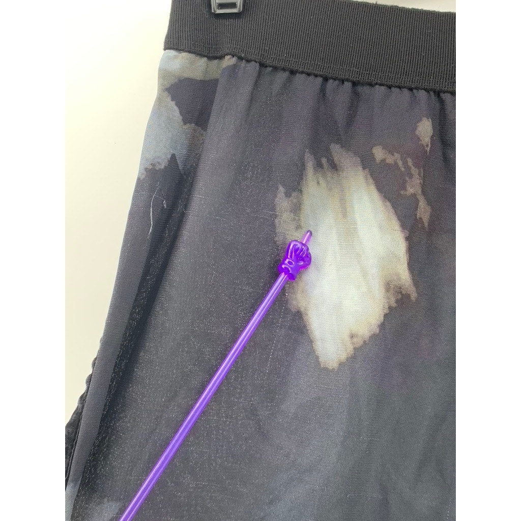 FUZZI Women's Black Floral Suede Stripe Wide-Leg Pants SZ 42(US/M)