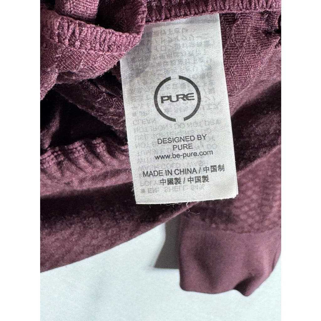 PURE Women's Burgundy Textured Cinch-Hem Baseball Collar Zip-Up Jacket SZ 4