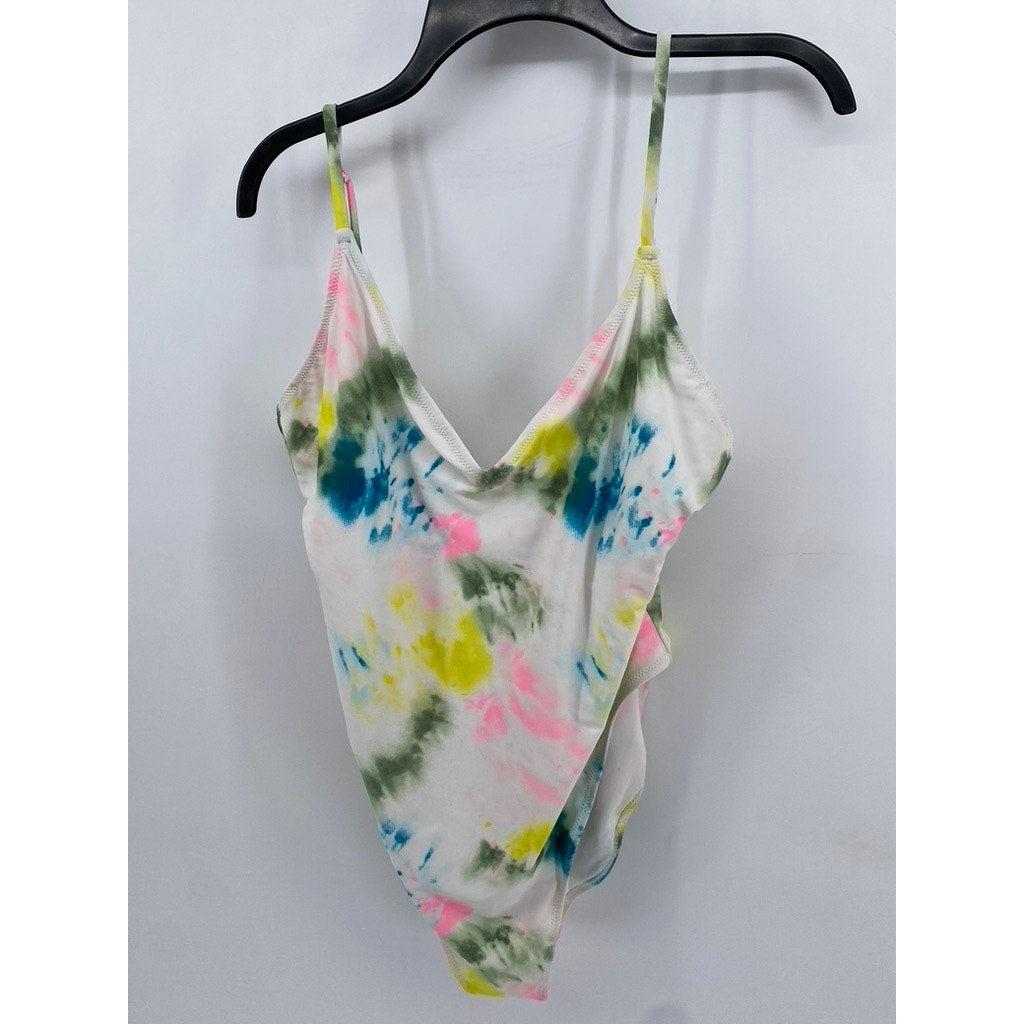 OLD NAVY Women's White-Multi Tie-Dye V-Neck One-Piece Swimsuit SZ XL
