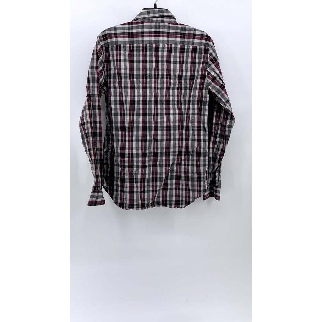 BANANA REPUBLIC Women's Gray-Burgundy Plaid Stretch Tailored Slim Fit Shirt SZ S
