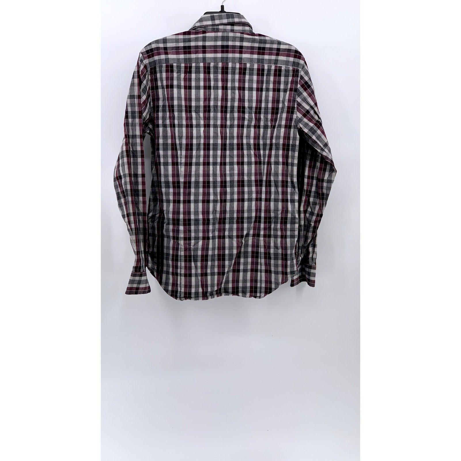 BANANA REPUBLIC Women's Gray-Burgundy Plaid Stretch Tailored Slim Fit Shirt SZ S