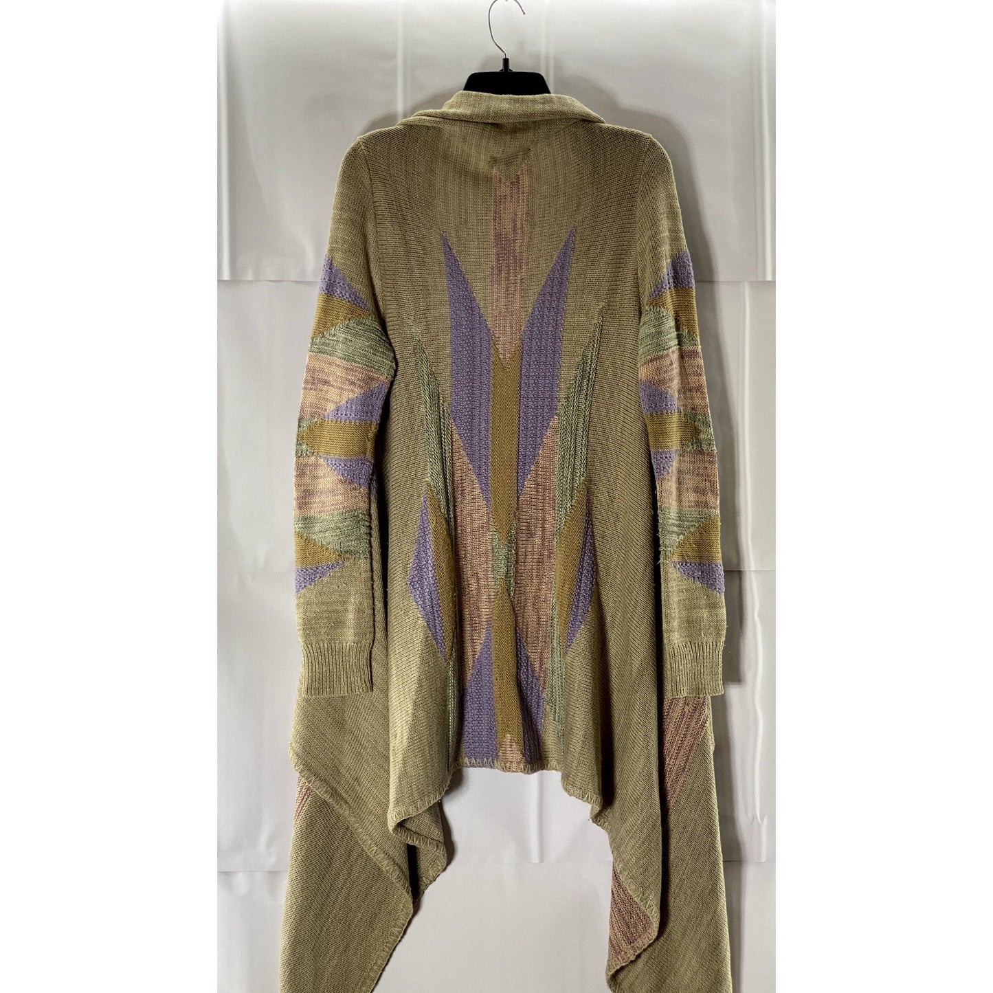 LAUREN RALPH LAUREN Women's Tan/Multi Southwestern Draped Open Cardigan SZ S/M