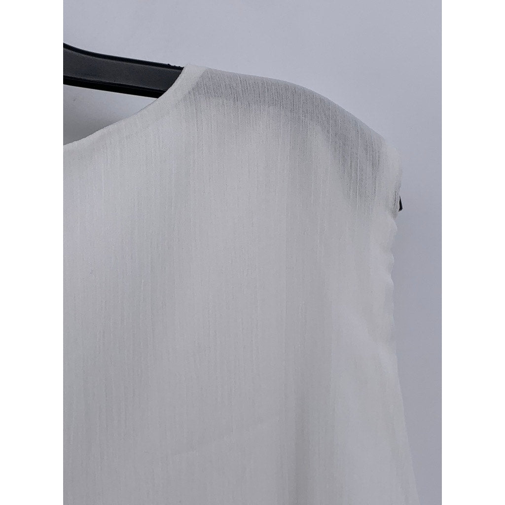 UNBRANDED Women's White Solid Scoop-Neck Pleated Tank SZ 18