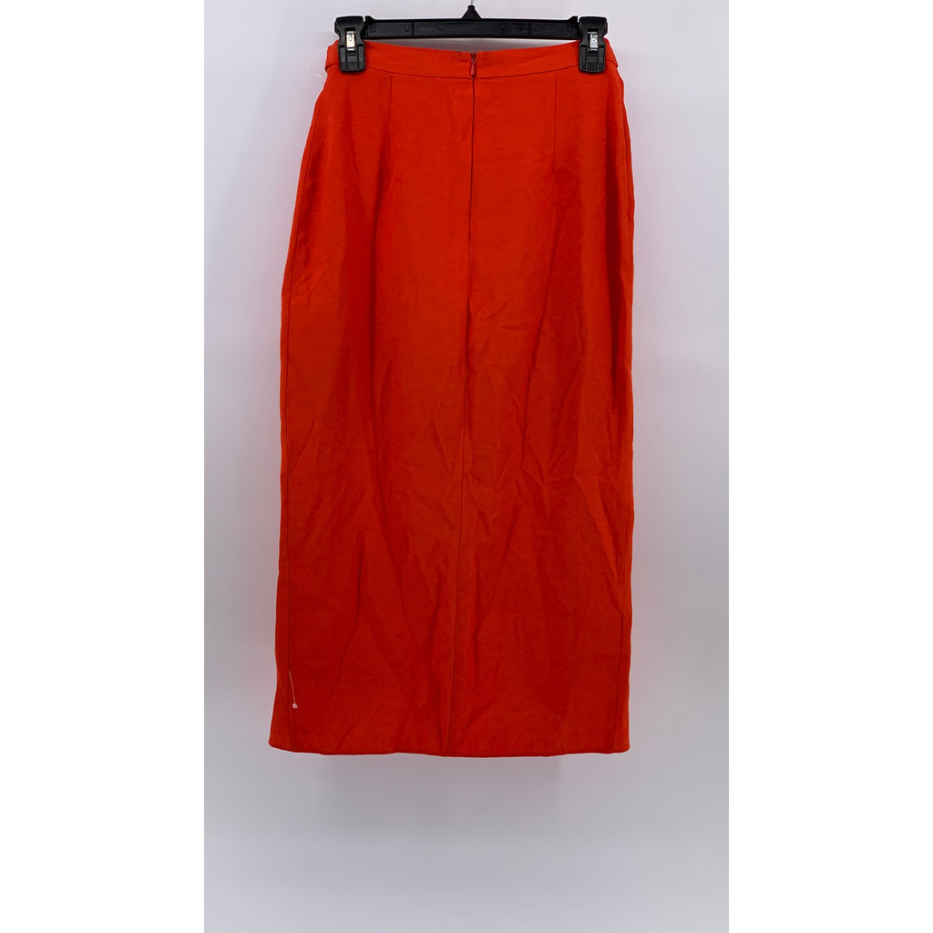 RIVER ISLAND Women's Orange Solid Side-Slit Belted Pencil Midi Skirt SZ 8