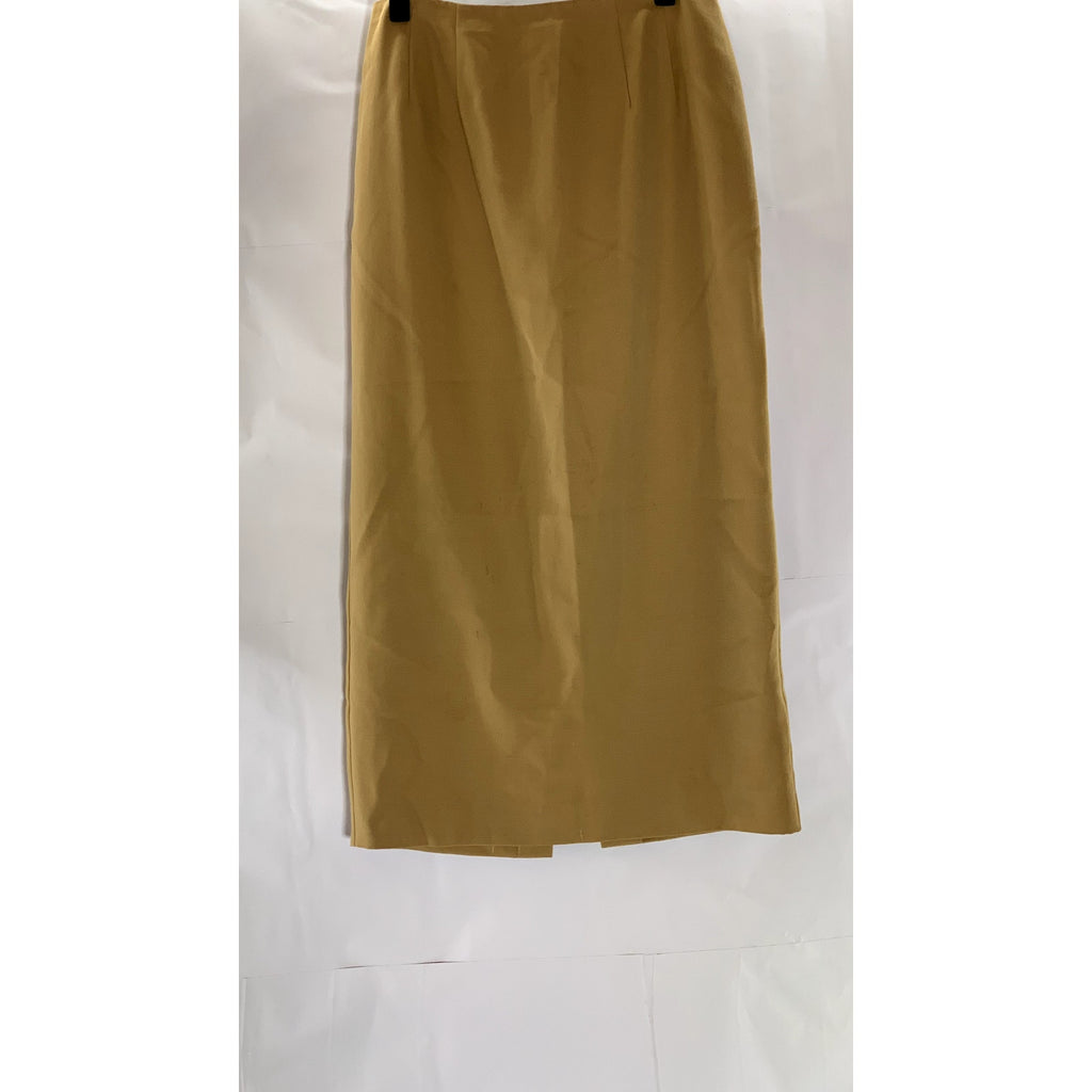 FINITY Women's Vintage Tan Wool Straight Back-Slit Midi Skirt SZ 6