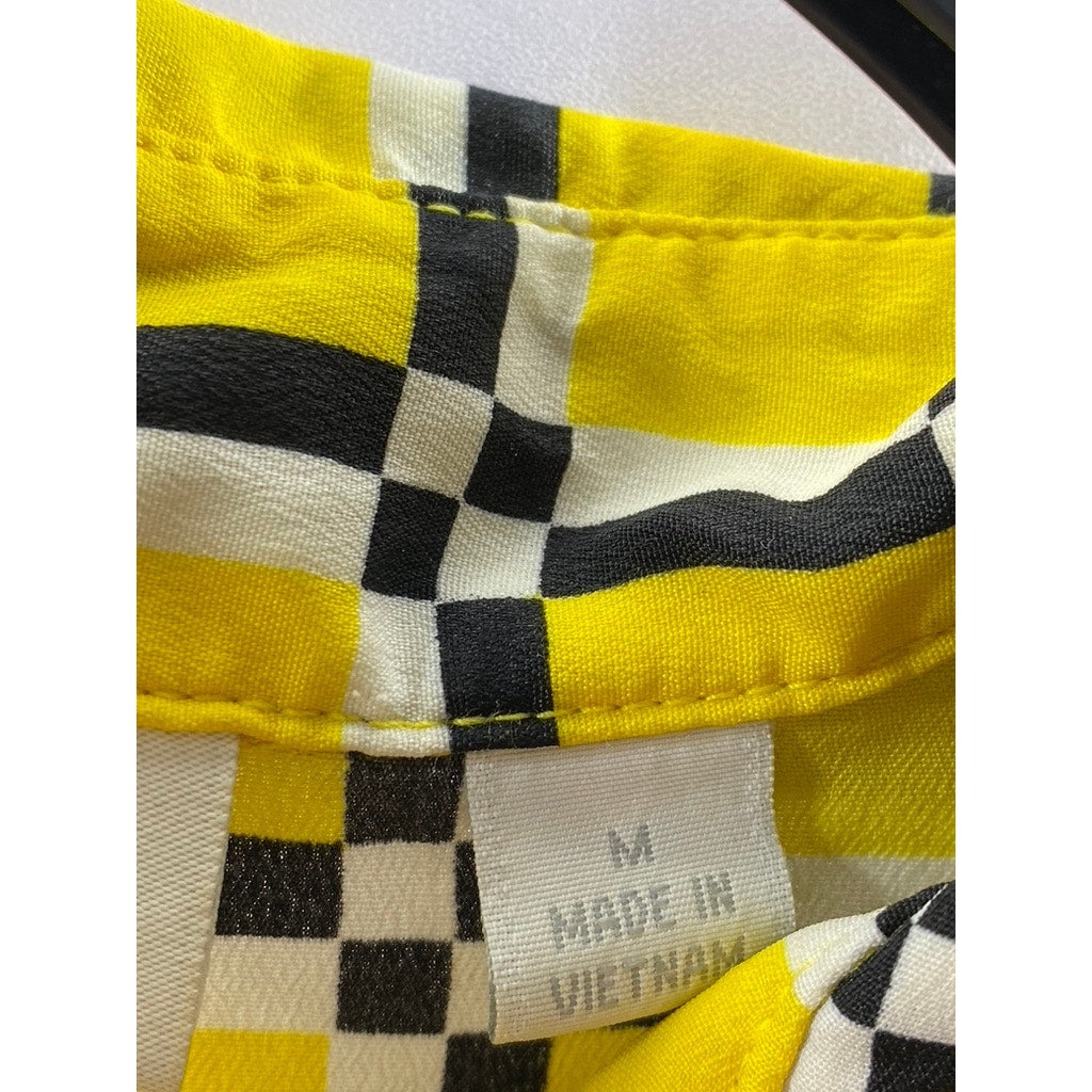 NEW YORK & COMPANY Women's Yellow/Black Honeycomb Button-Up Shirt Dress SZ M