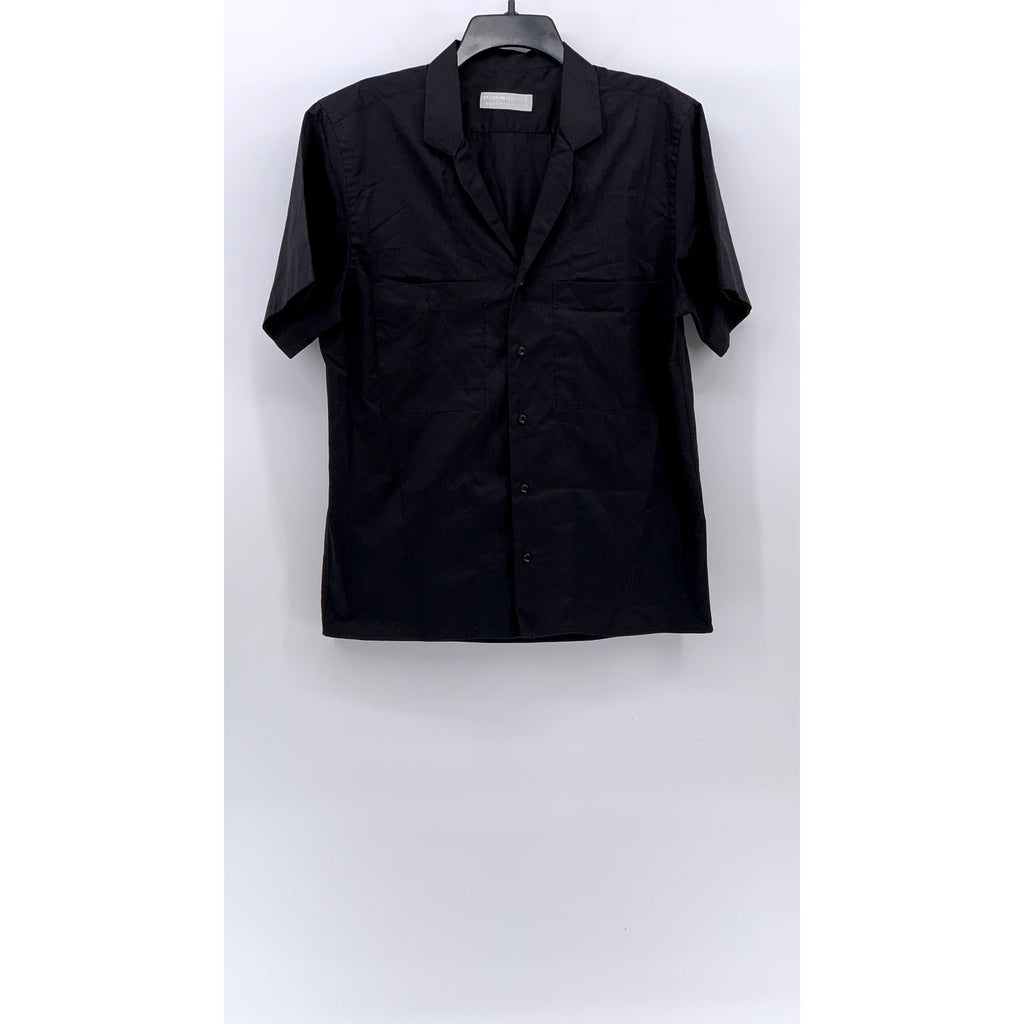FASHION GALERIA Men's Black Short Sleeve Button-Up Regular-Fit Shirt SZ M