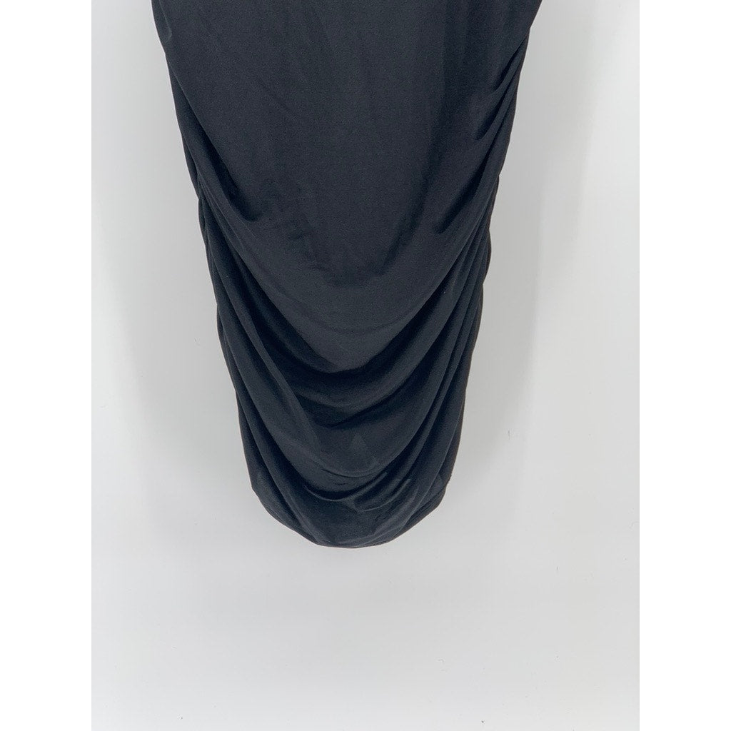 RIVER ISLAND Women's Black Strapless Ruched Bodycon Midi Dress SZ 10