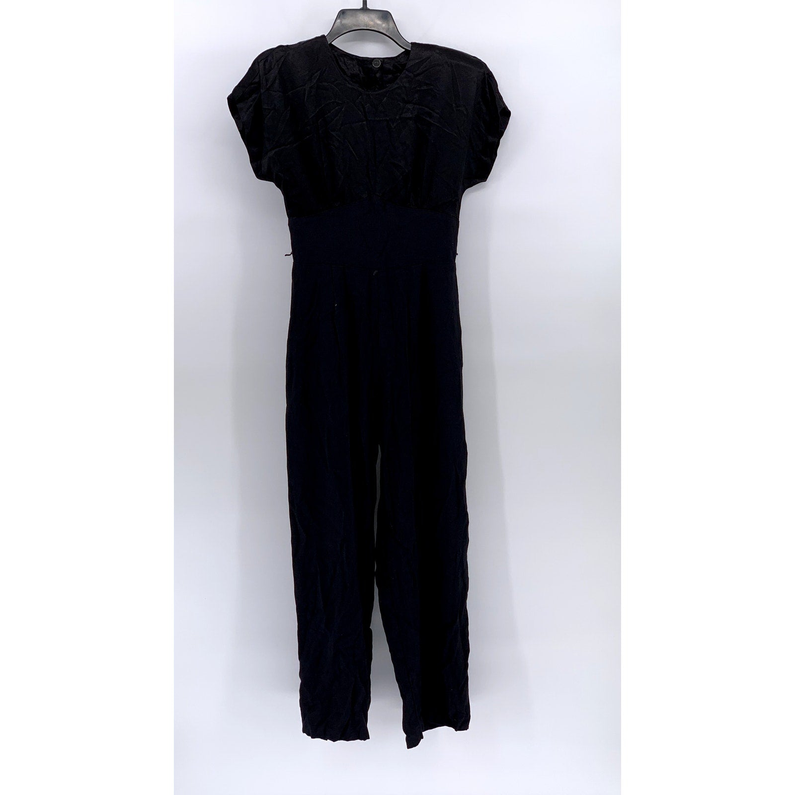 UNBRANDED Women's Black-Navy Crewneck Short Sleeve Back Cutout Jumpsuit SZ M