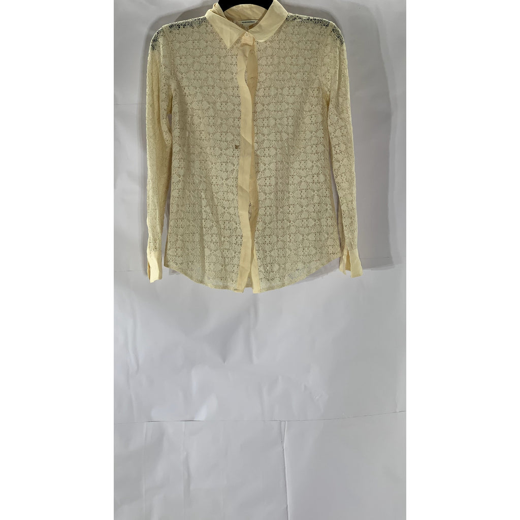 CLUB MONACO Women's Beige Floral Lace Button-Up Long Sleeve Top SZ XS