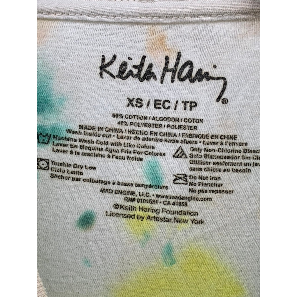 KEITH HARING Men's Foundation White Tie-Dye Skateboard T-Shirt SZ XS