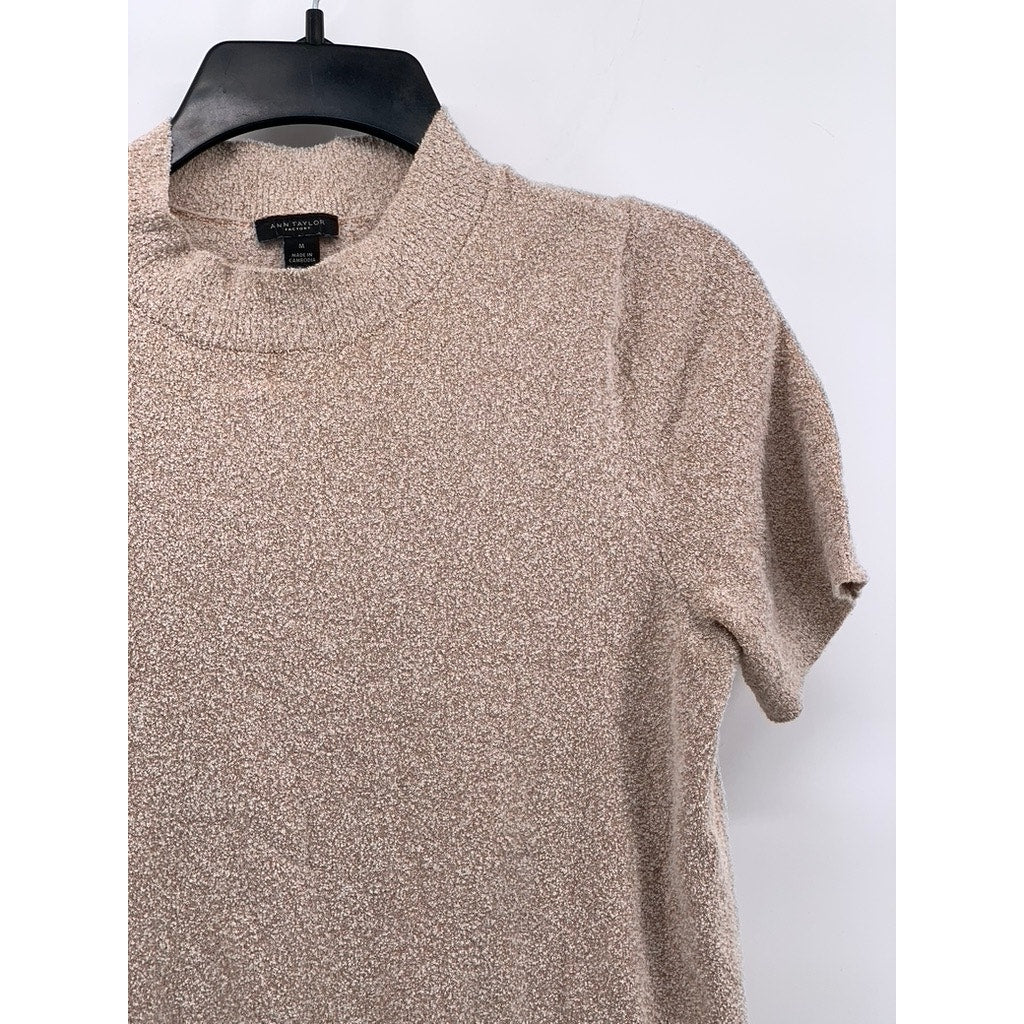 ANN TAYLOR FACTORY Women's Beige Knit Cotton-Blend Sweater Top SZ M