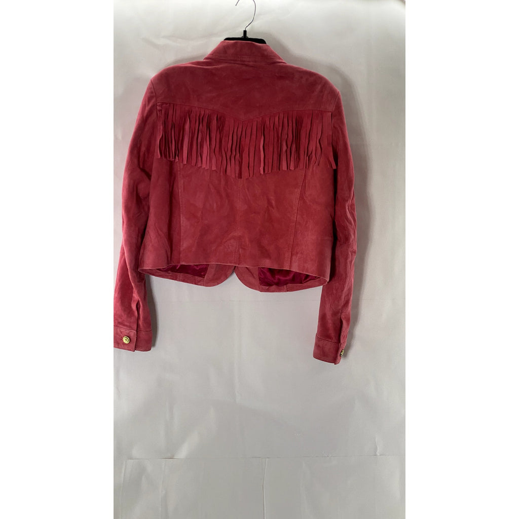 NASTY GAL COLLECTION Women's Red Suede Leather Fringe Button Down Jacket SZ 4