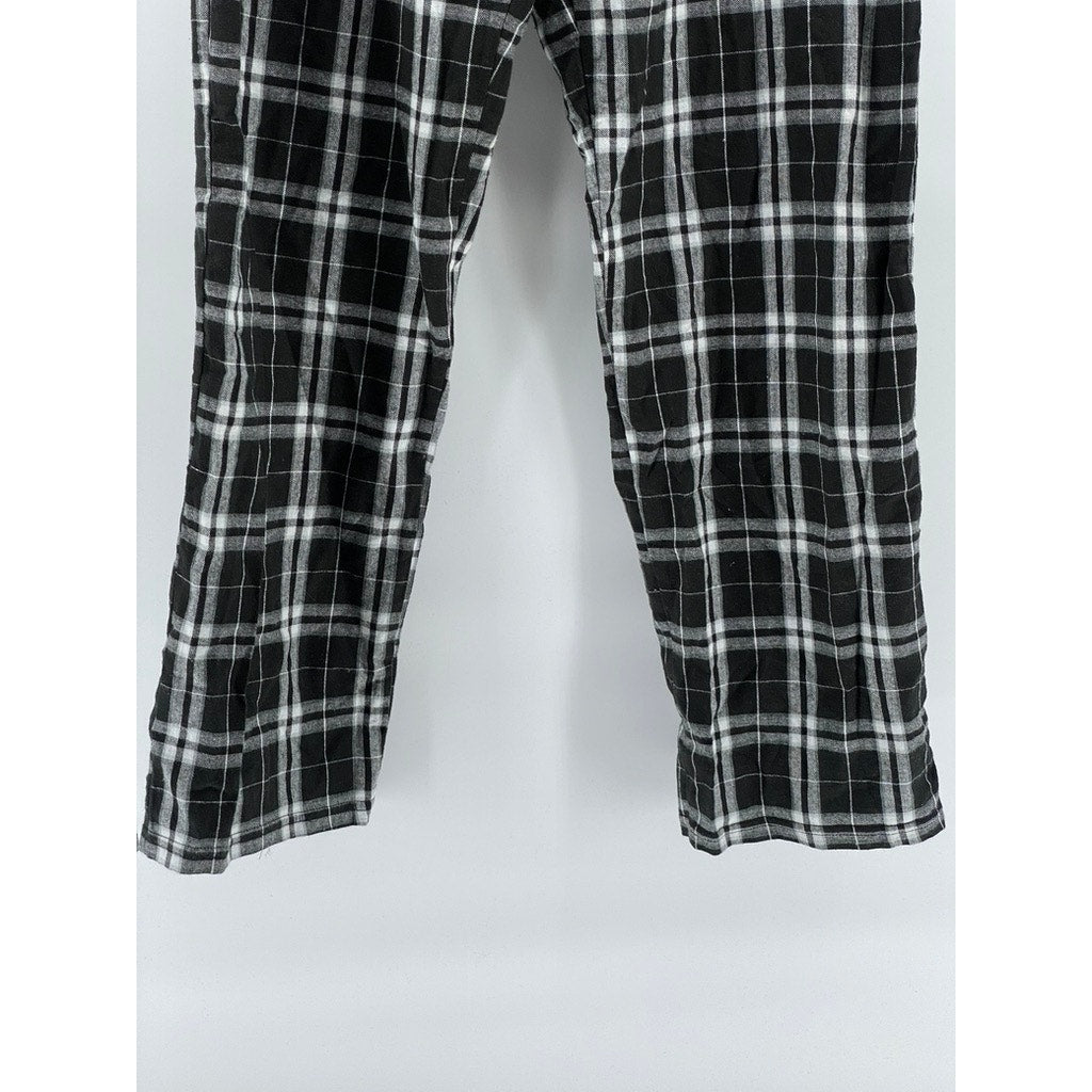 DISTRICT Women's Black-White Plaid Drawstring Relaxed Fit Pajama Pants SZ M