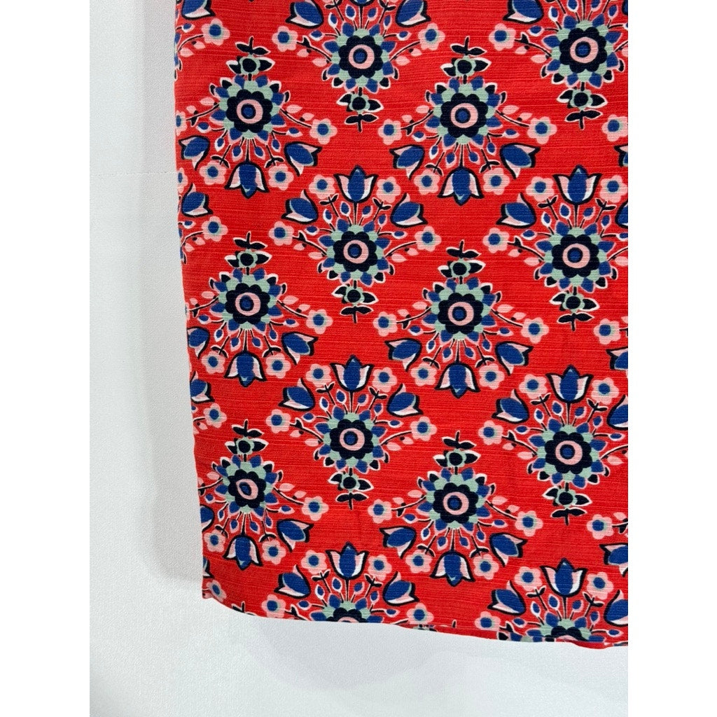 BODEN Women's Red/Blue Pop Floral Bouquet Print Knee Length Pencil Skirt SZ 10R