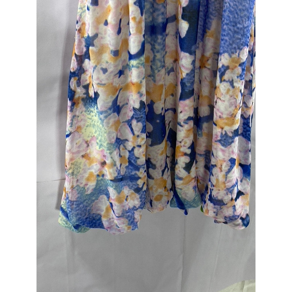SHENDEL Women's Blue-Orange Floral Surplice Sleeveless Knee Length Dress SZ US10