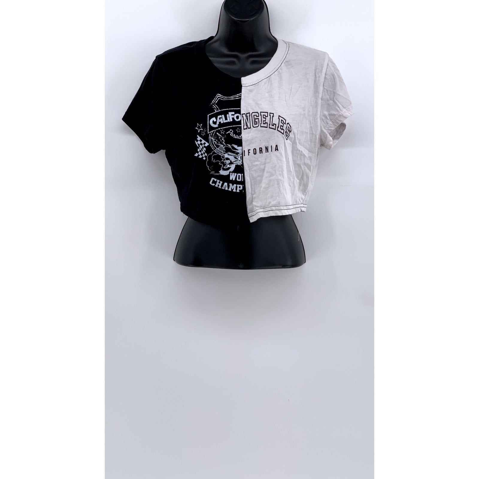 FADED ROSE Women's Black-White Color Block Short Sleeve Cropped Top SZ XL