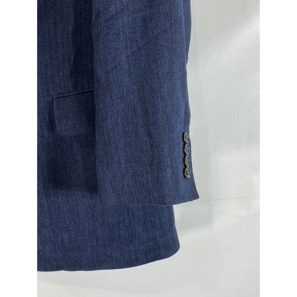 BROOKS BROTHERS 1818 Men's Blue Herringbone Two-Button Silk Blend Blazer SZ 41R