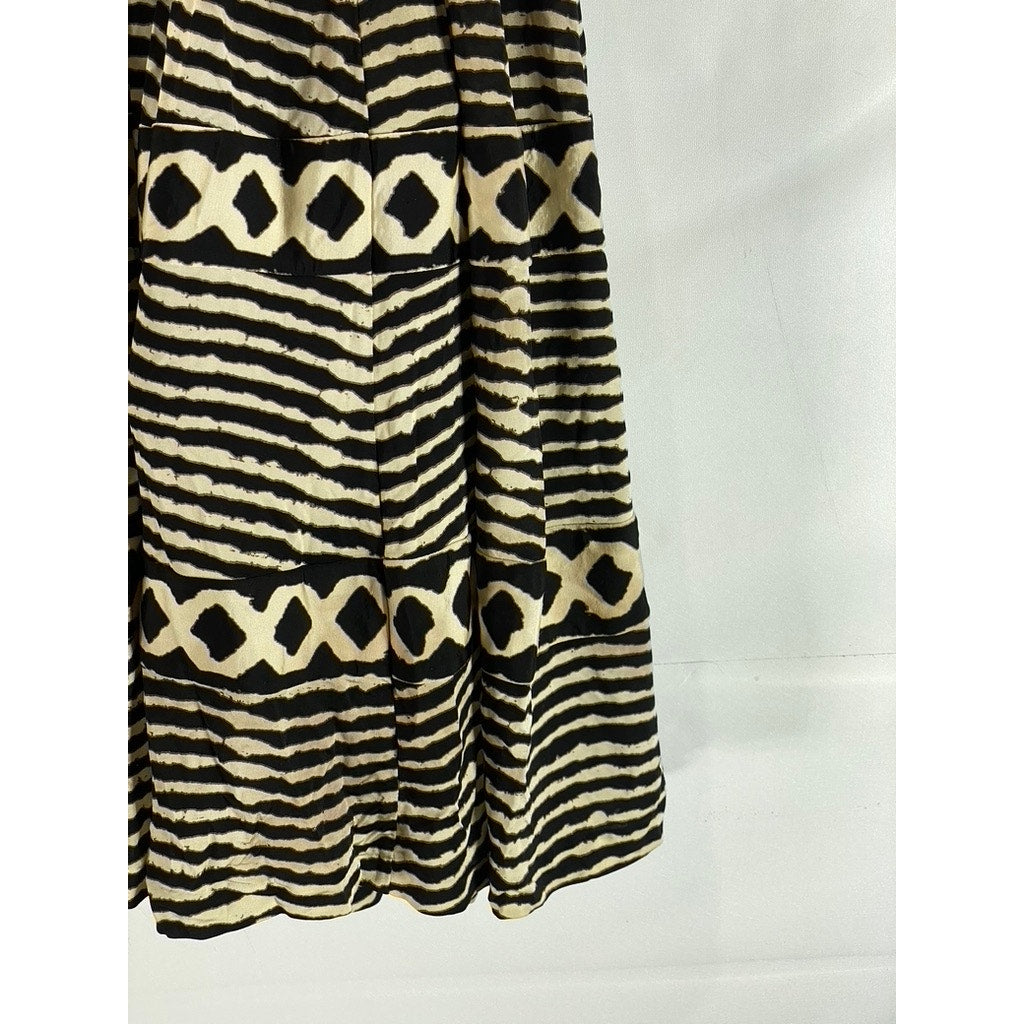 TRACY REESE New York Women's Black/Cream Printed Strapless Midi Dress SZ S