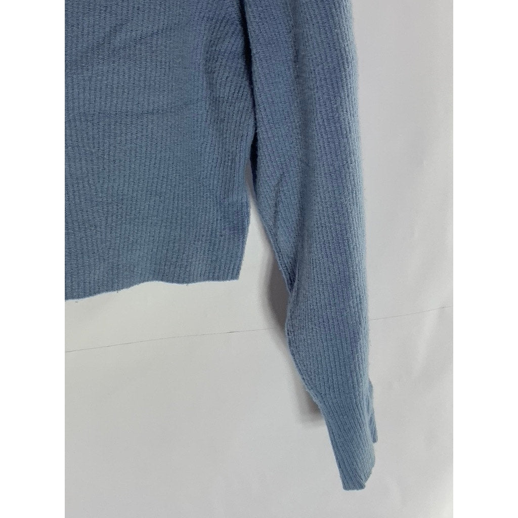 & OTHER STORIES Women's Blue Ribbed Mock-Neck Puff Long Sleeve Sweater SZ S