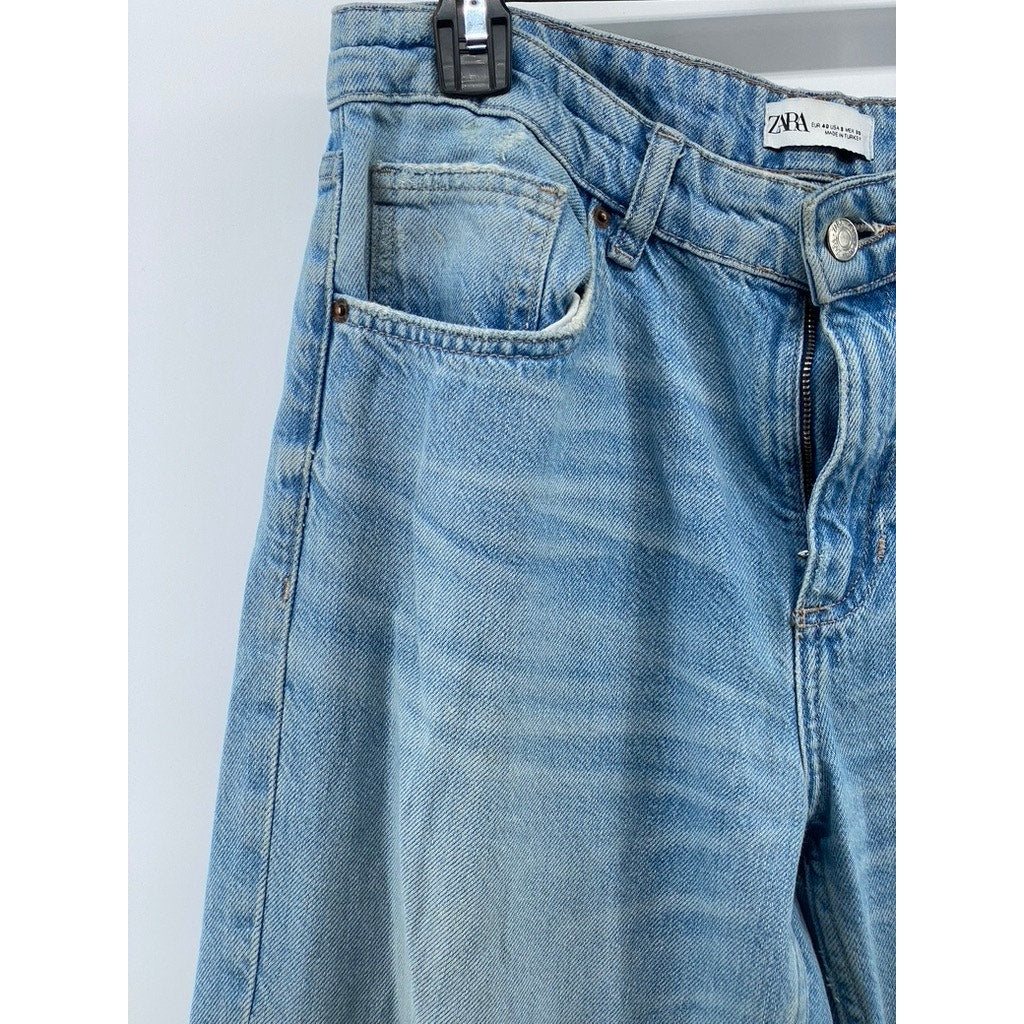 ZARA Women's Light Blue Straight-Leg Denim Baggy-Fit Denim Five-Pocket Jean SZ 8