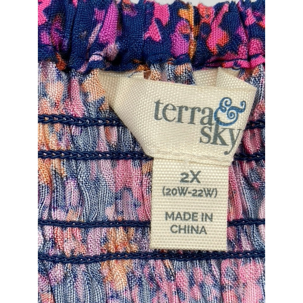 TERRA & SKY Women's Plus Pink Floral Long Sleeve Maxi Dress SZ 2X