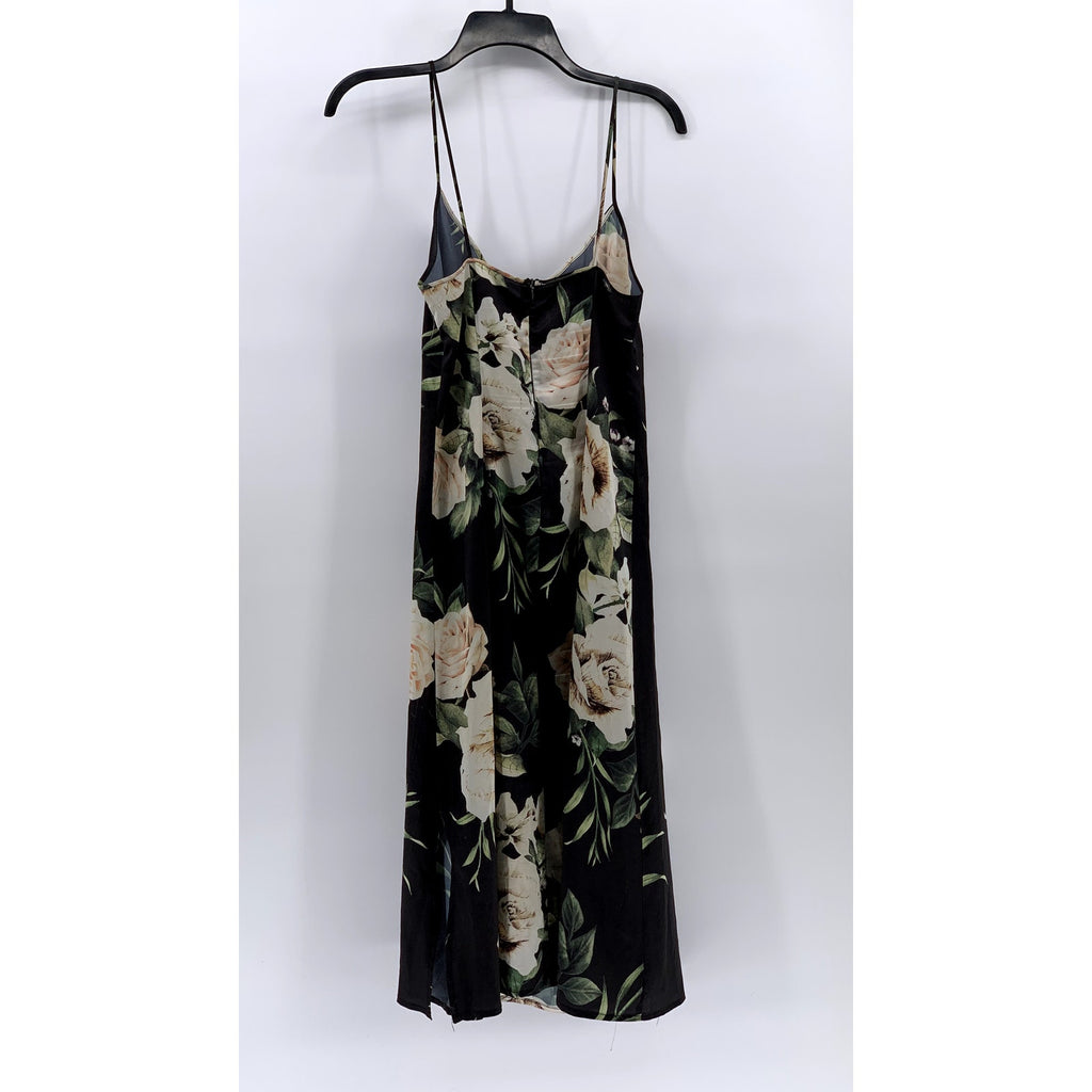 TWO ARROWS Women's Black Floral Print Slip Midi Dress SZ XS