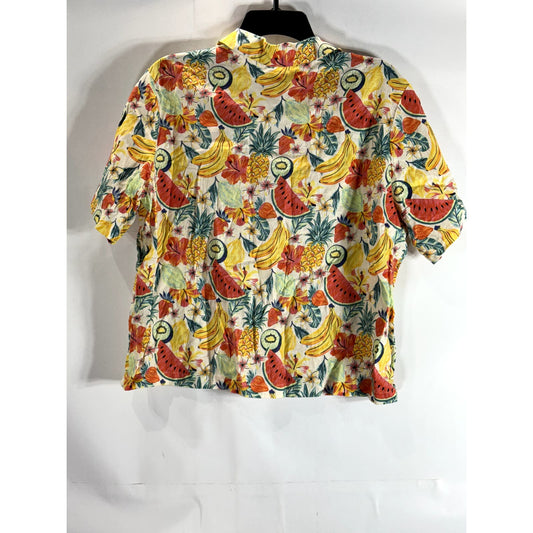 MARINE LAYER Women's Yellow Multi Lucy Resort Fruit Print Crop Camp Shirt SZ XL
