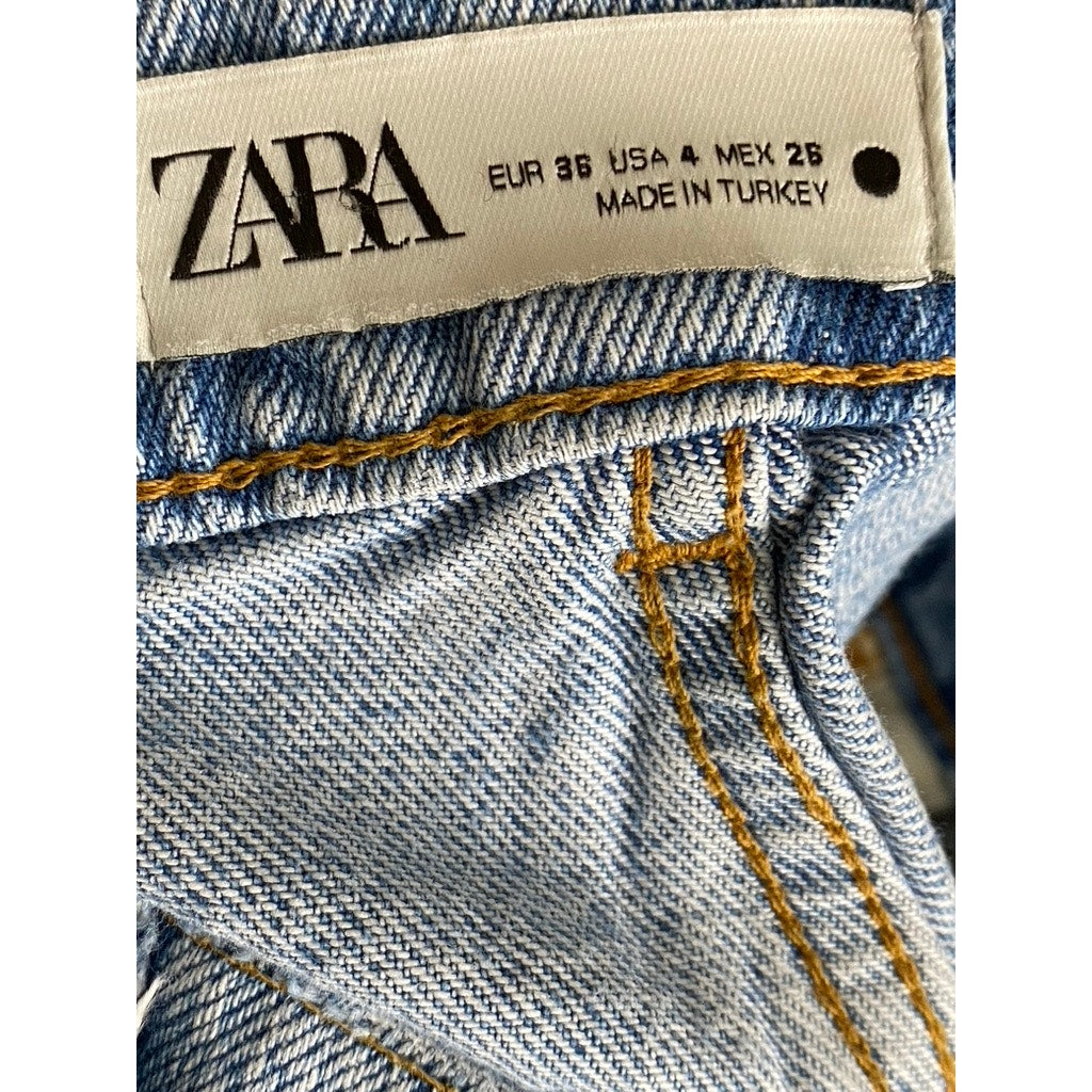ZARA Women's Straight-Leg High-Rise Denim Frayed Jeans SZ 4