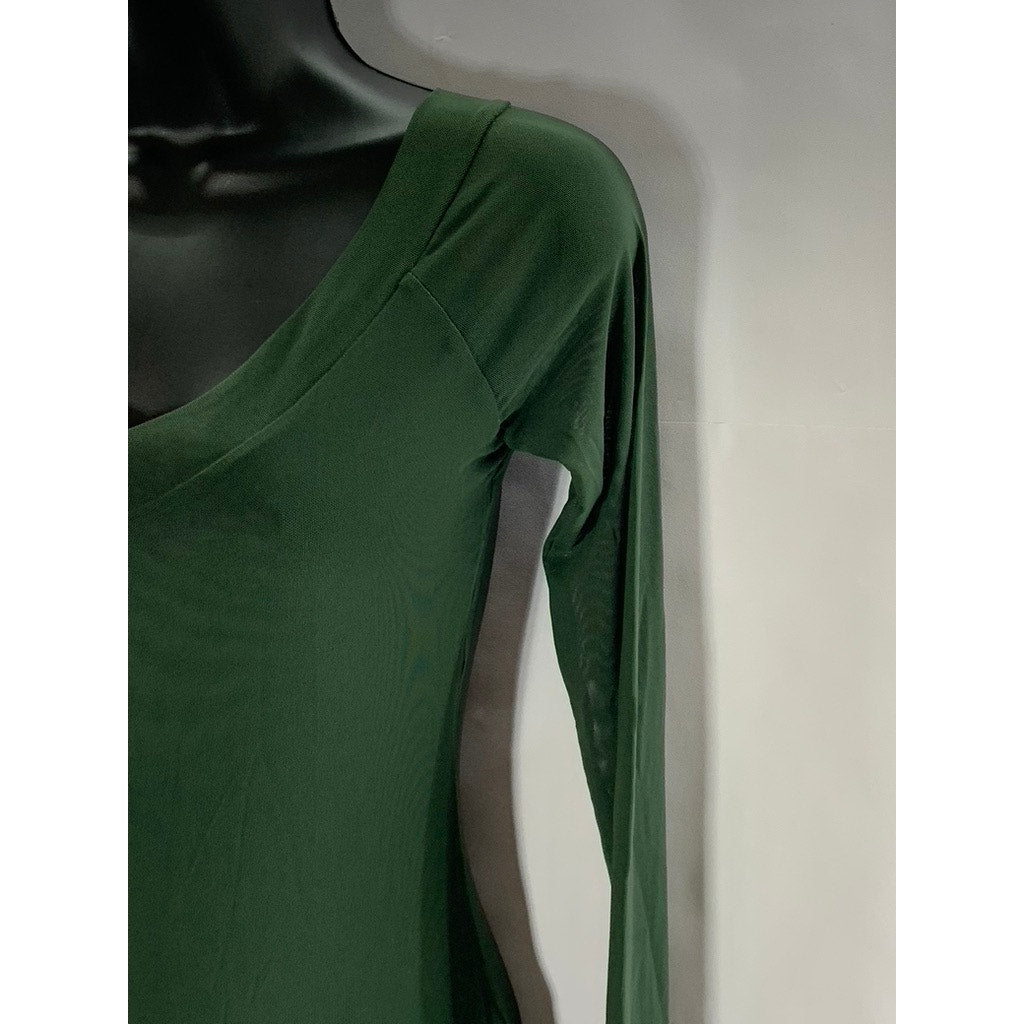 SILENCE + NOISE Women's Dark Green Dylan Off-The-Shoulder Sheer Maxi Dress SZ M