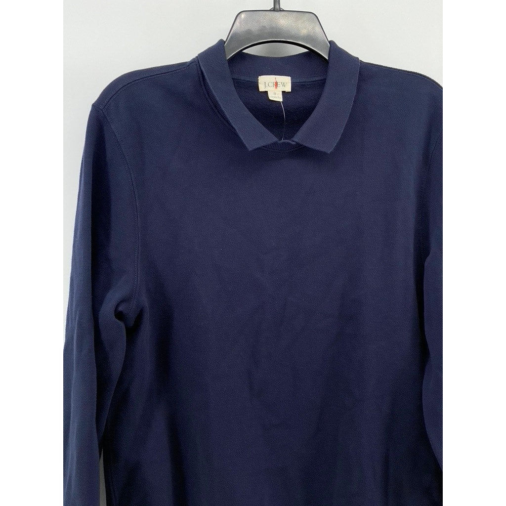 J.CREW Men's Navy Blue Pique Fleece Collared Pullover Long Sleeve Sweatshirt SZS