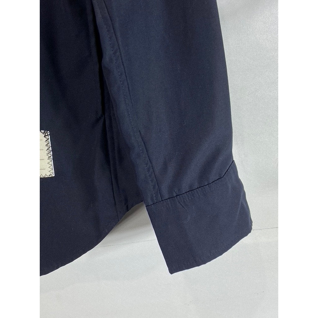 THOM BROWNE Men's Navy Stripe Armband Patch Button-Up Shirt Jacket SZ 1(S)