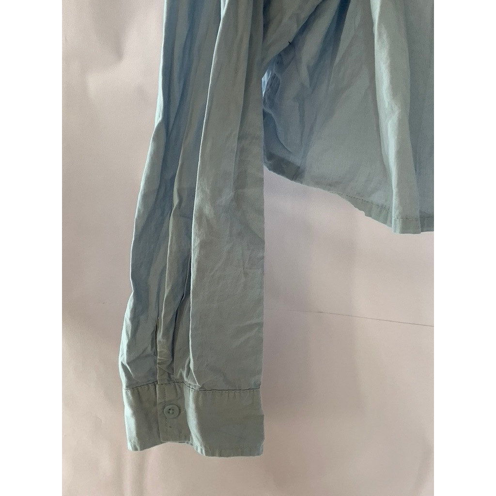 COTTON ON Women's Light Blue Cotton Button-Up Long Sleeve Crop Top SZ L