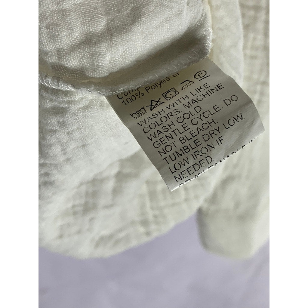 SHEIN Women’s Off-White Oversized-Fit Button-Ip Long Sleeve Top SZ S