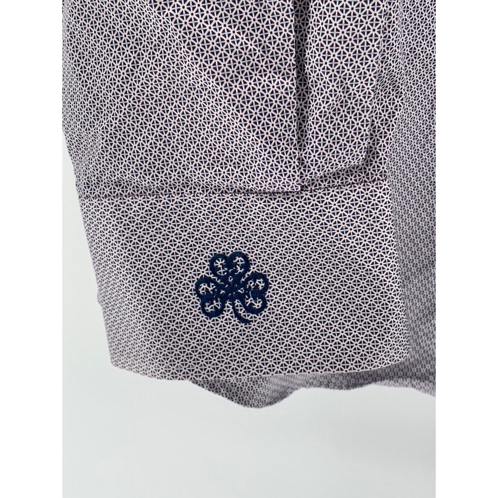 PETER MILLAR Men's White-Burgundy Printed Button-Up Long Sleeve Shirt SZ XL