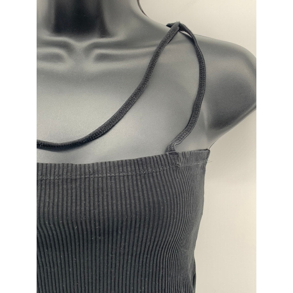 ZARA Women's Black Ribbed Asymmetrical Spaghetti Strap Cropped Top SZ M