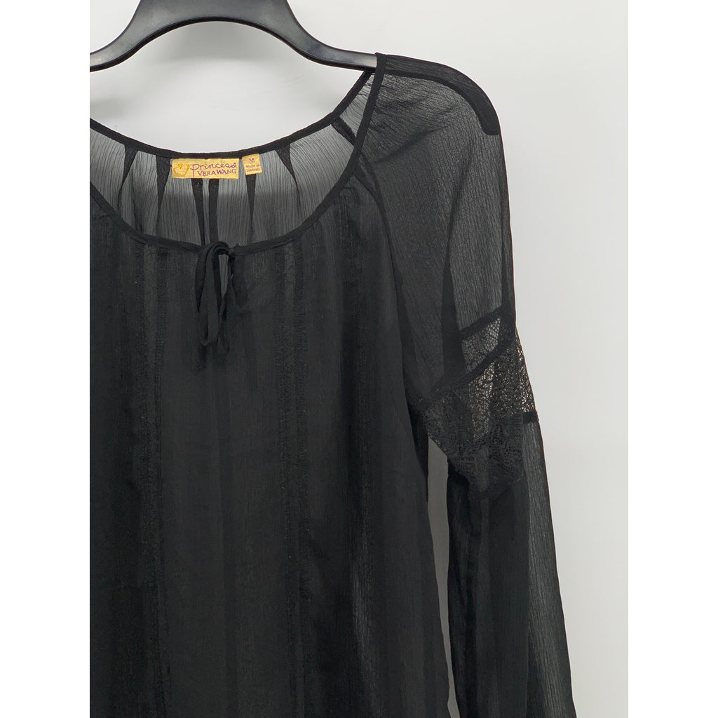 PRINCESS VERA WANG Women's Black Sheer Long Sleeve Scoop-Neck Top SZ M