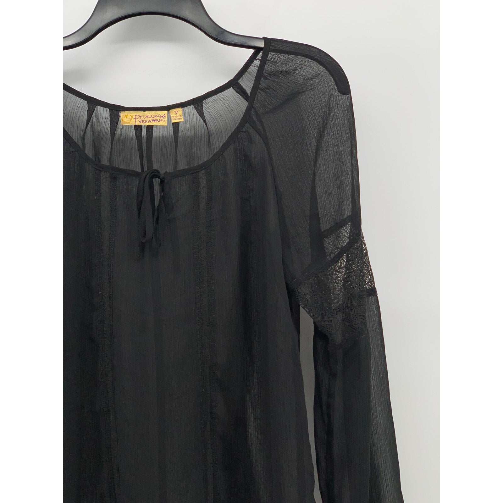 PRINCESS VERA WANG Women's Black Sheer Long Sleeve Scoop-Neck Top SZ M