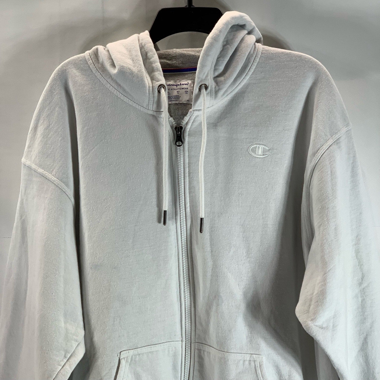 CHAMPION Authentic Athleticwear Men's White Hooded C-Logo Full-Zip Sweater SZ XL
