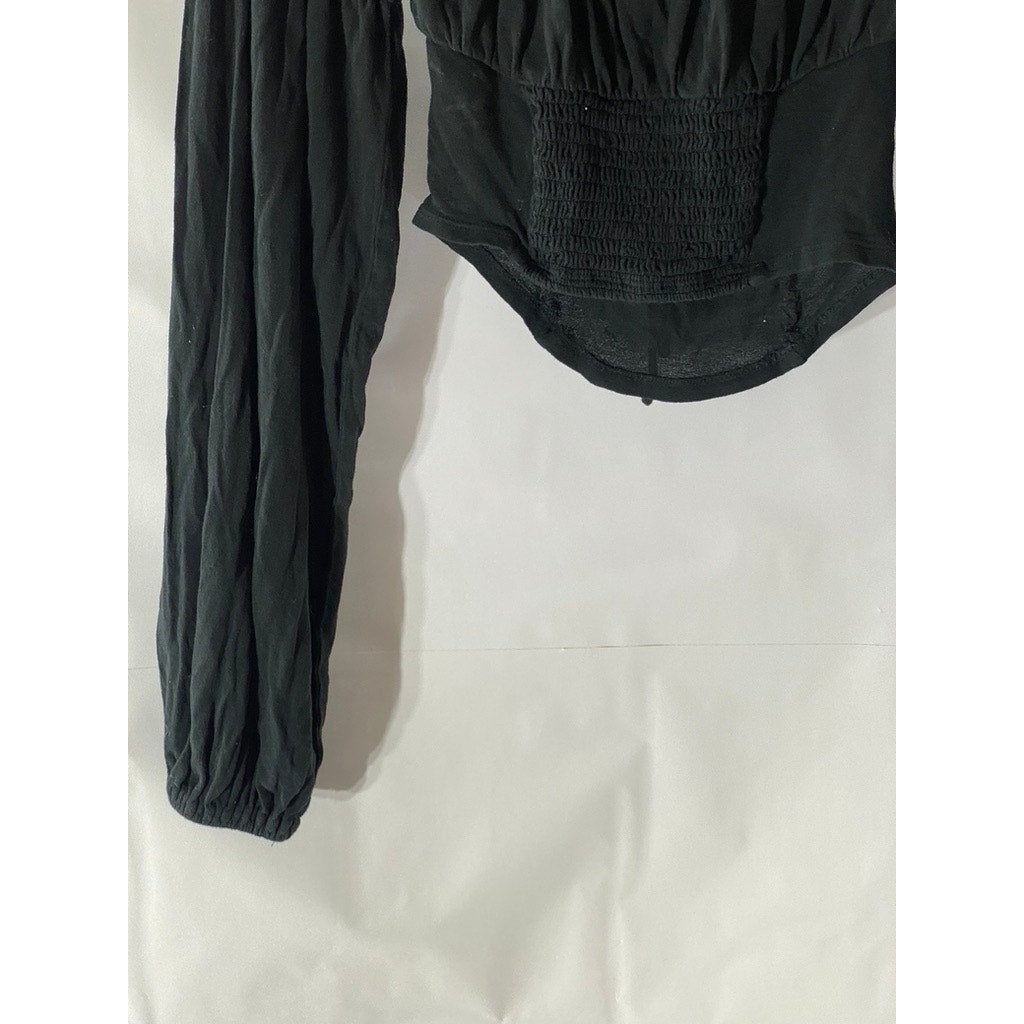 URBAN OUTFITTERS Women's Black Sweetheart-Neck Long Sleeve Cropped Top SZ S