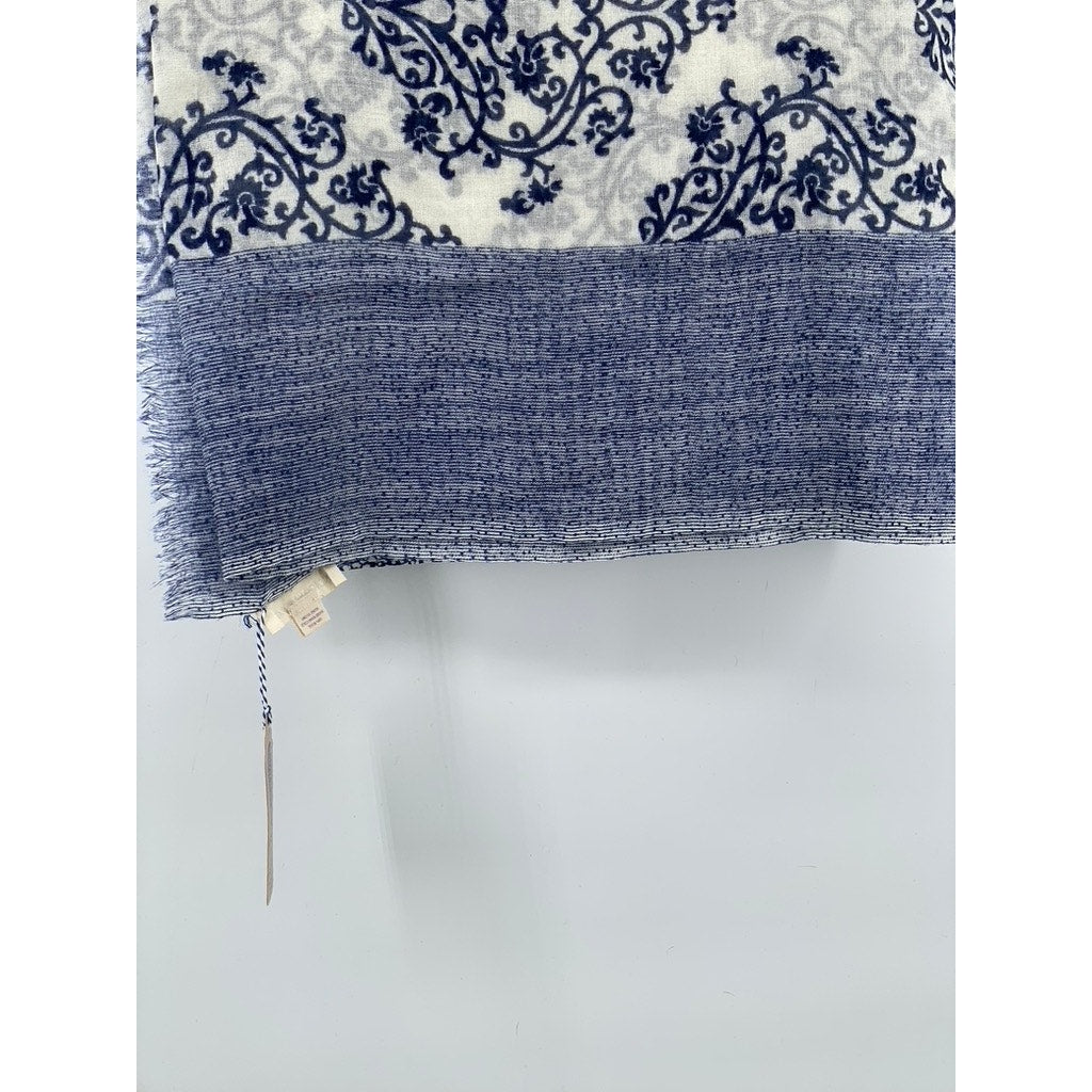 INDIGO HANDLOOM Women's Blue-White Printed Fringe Knit Scarf SZ OS