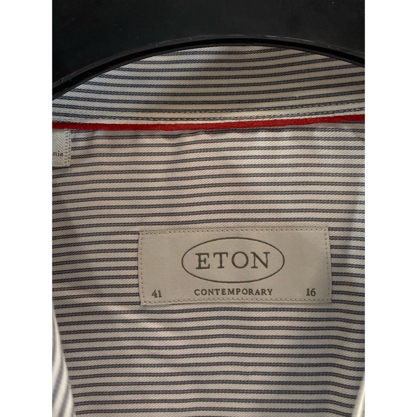 ETON Men's Gray Striped Contemporary-Fit Button-Up Long Sleeve Shirt SZ 16