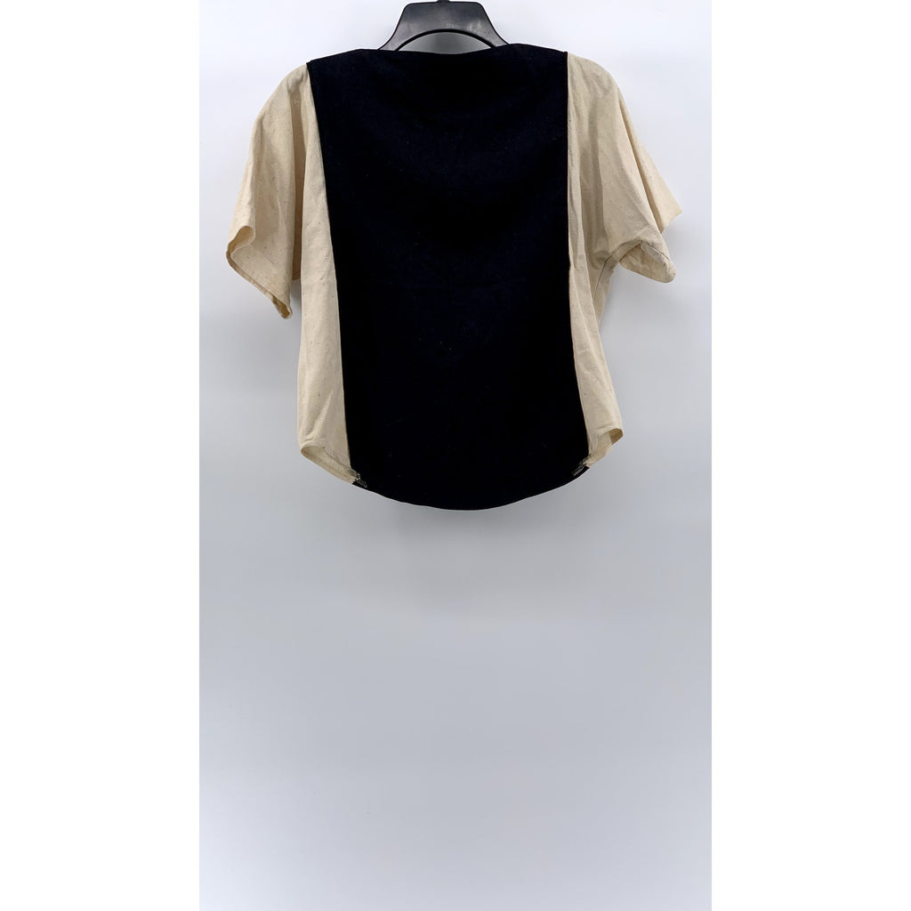 SNAZZIE Women's Black-Beige Color Block Short Sleeve Boat-Neck Top SZ S